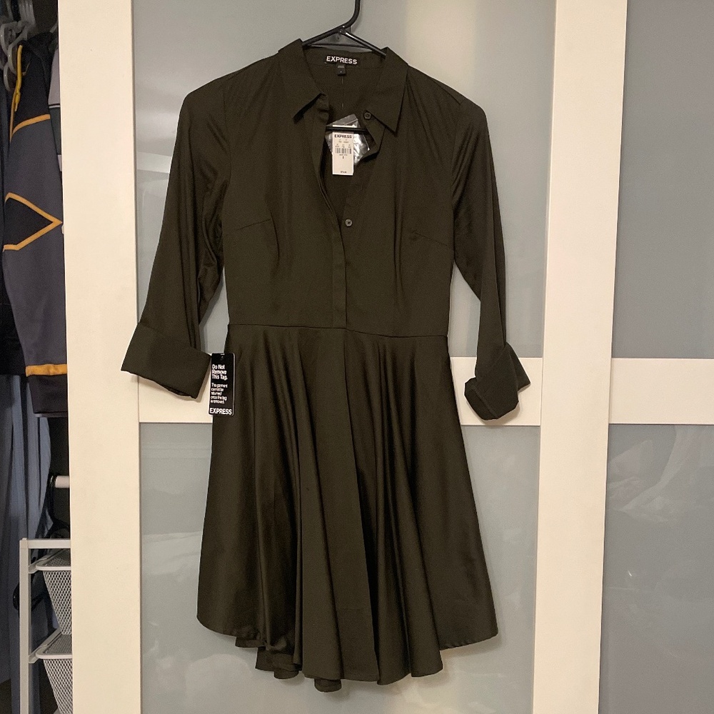 Fit and Flare Dark Green Shirt Dress